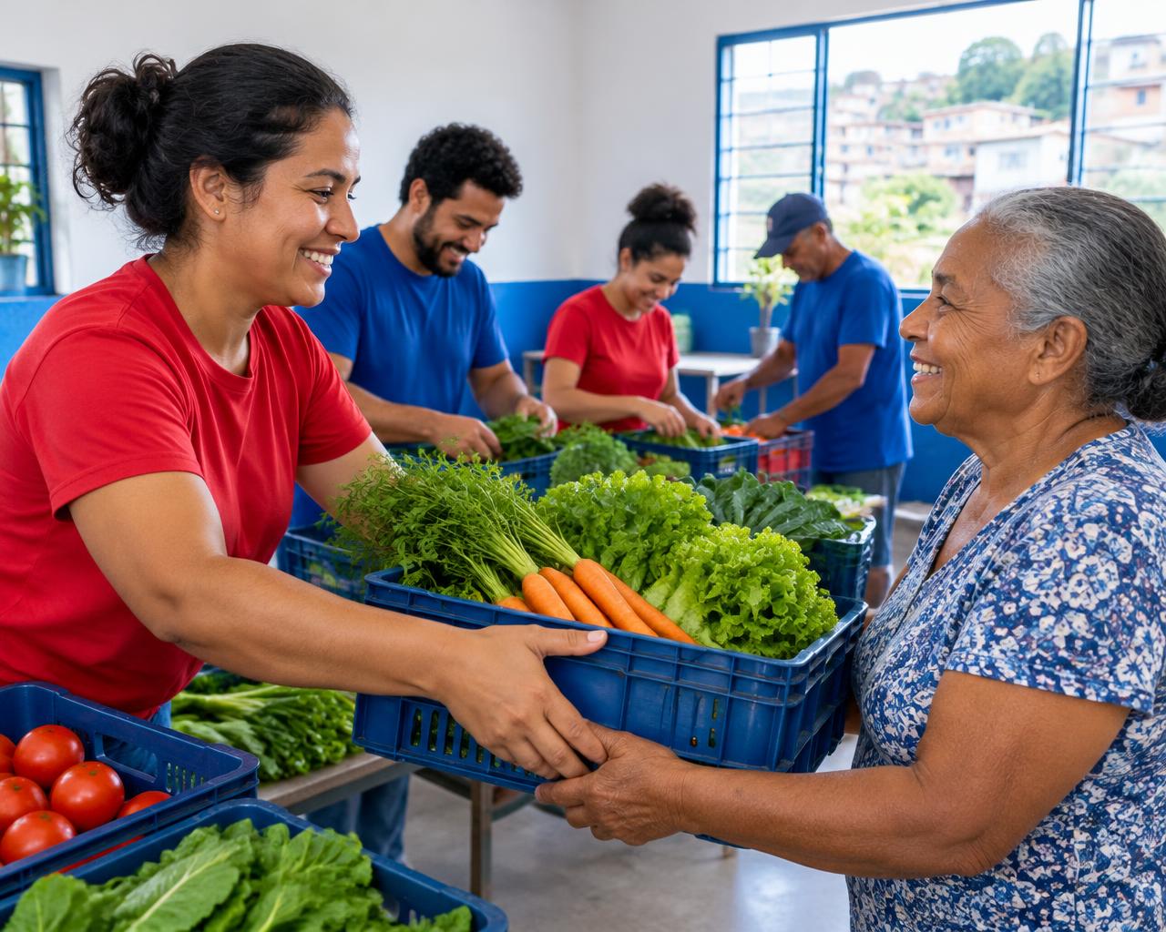 Imagem ilustrativa de alimentos organizados para distribuição